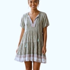 Women Small Soft Ditsy Floral Babydoll Mini Dress Cover-Up  Boho Beach Festival